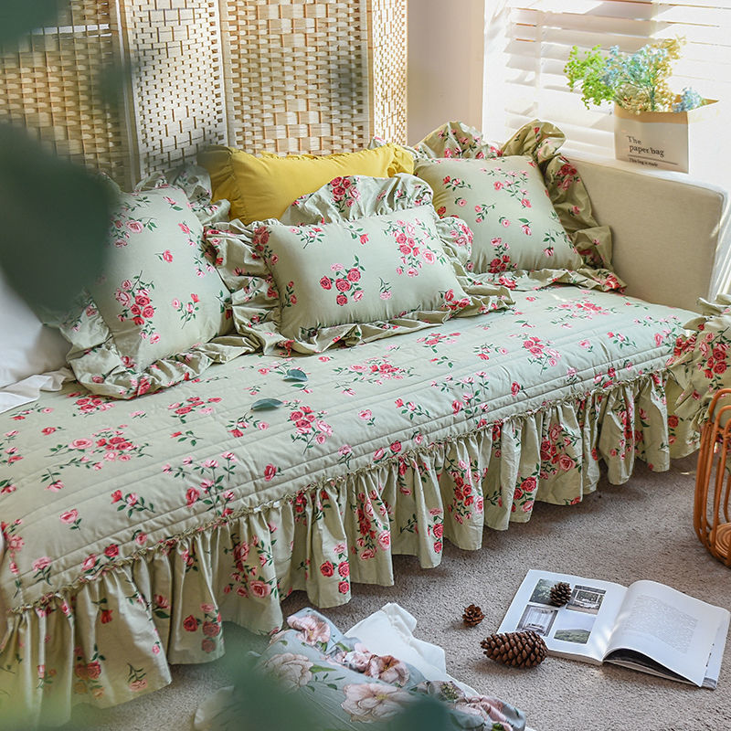 YICKYUE  -  Cotton Sofa Cushion Autumn Winter Retro Flower Countryside Thick Quilting Sofa Cover Towel Seat Cushions Christmas Home Decor