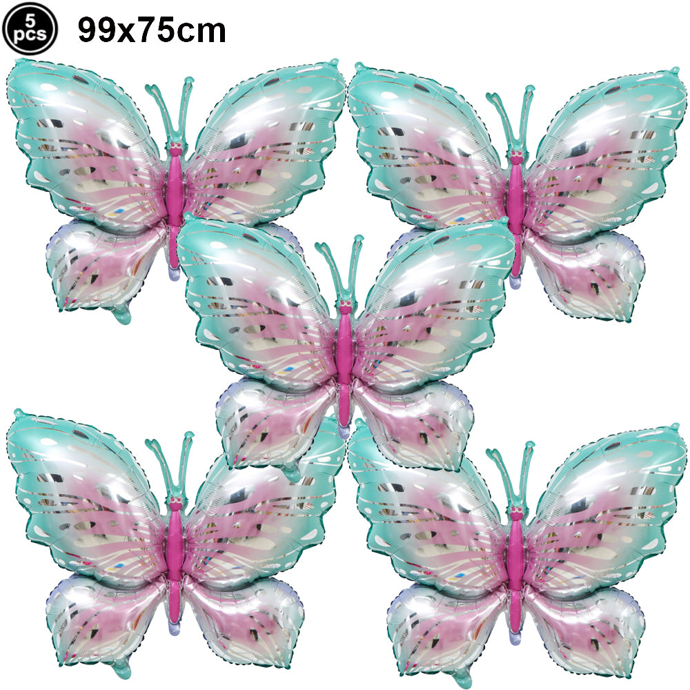 YICKYUE  -  5Pcs 40inch Large Butterfly Foil Balloons Colorful Butterfly Balloon Girl Birthday Party Wedding Decorations Baby Shower Globos