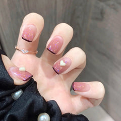 Short 24pcs Professional Fake Nails Sky Blue Cloud Acrylic Nail Tips Heart Decal Press On Nails Full Cover Manicure Z1347