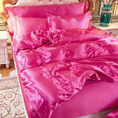 Yickyue - Home Textile Satin Silk Solid Color Duvet Cover Sheet 4 Pcs Set