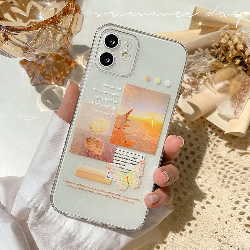 Butterfly label ins plane phone case for iphone x xr xs max 11 12 mini pro max 7 8 plus soft silicone cute cartoon cover capa