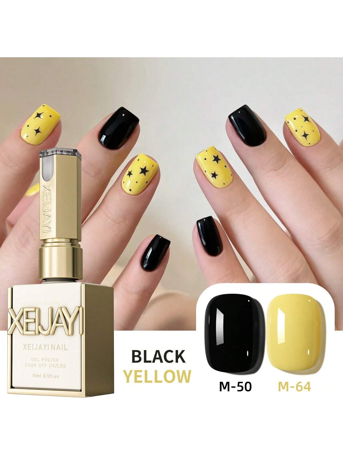 YICKYUE  -  2pcs Set 15ml Black and Yellow Painting Gel Nail Polish - UV/LED Soak Off, Formaldehyde-Free for DIY French Manicure Art at Home