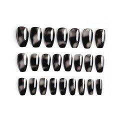 24pcs Stiletto Press on False Nails Transparent Black Glazed Ballerina Wearable Full Cover Acrylic Finished Fake Nails