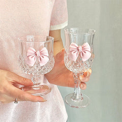 YICKYUE  -  Nordic Style Court Goblet, Niche Design, Bow Decoration Glass, Simple Household Whisky Glass, Beverage Juice and Dessert Cup