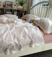 YICKYUE   -  French elegant pastoral floral bedding set,twin full queen nordic flower cotton home textile bed sheet pillow case quilt cover