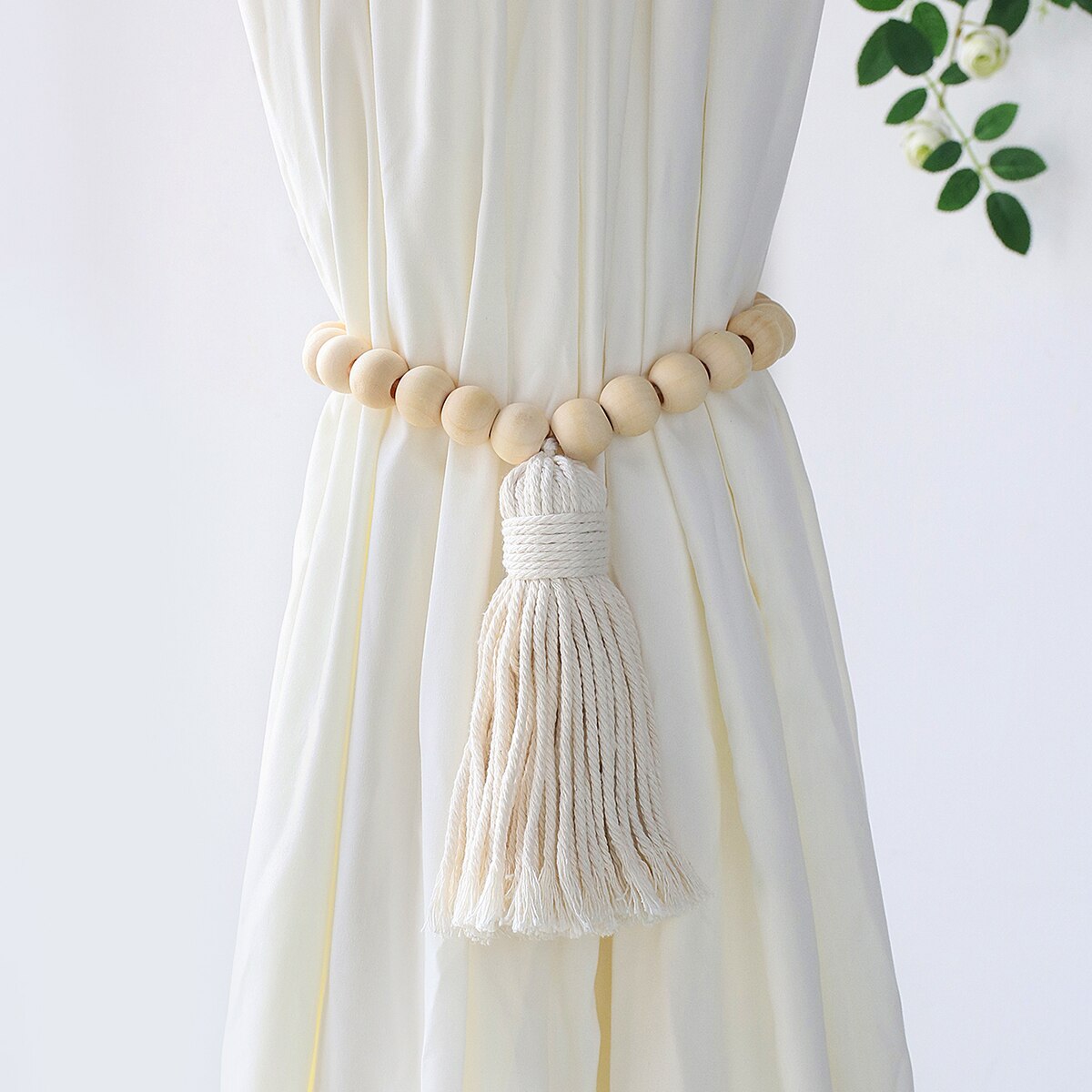 Wood Bead Decorative Curtains Fringe Curtain Tieback Home Decoration Accessories Curtain Holdback For Living Room Bedroom Decor