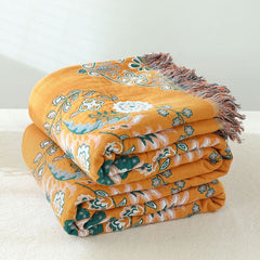 Bohemia Sofa Cover Cotton Gauze Floral Style Tassel Bed Towel Throw Blanket Quilt Home Children Comforter Bedspread On The Bed
