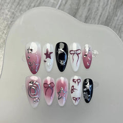 YICKYUE  -  Handmade Press on Nails Purple Fake Nails with Butterfly Sparkling False Nails Sweet Acrylic Full Cover Almond Nails