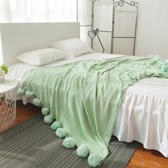Soft Solid Color With Ball Blanket For Beds Sofa100% Cotton Bedding Warm and Lovely Nap Bedspread