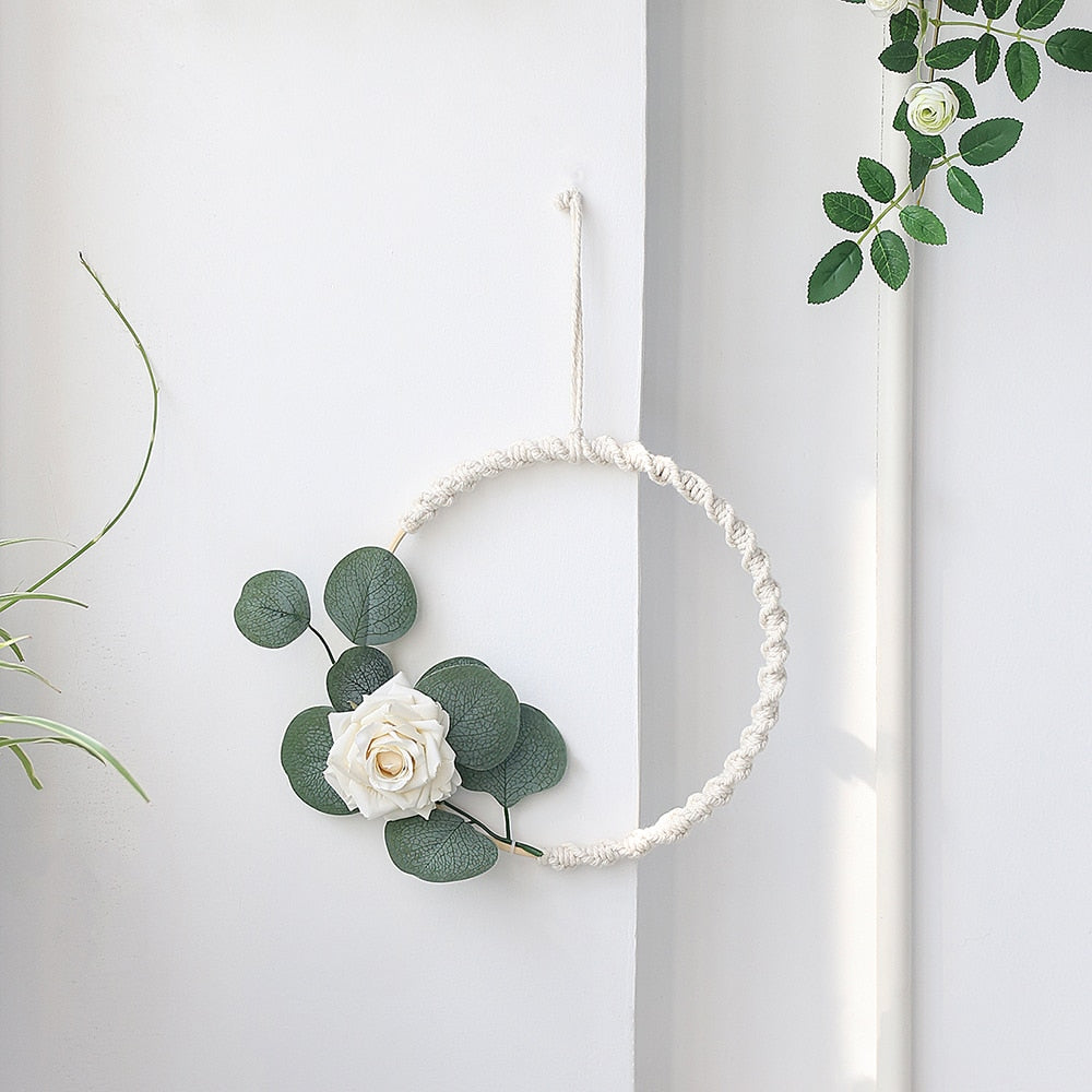 Hoop Wreath Artificial Flower and Vine Wreath Garland Hanging Pendant for Christmas Wall Decor Wedding Backdrop