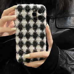 Warm Plush phone case couple back cover for iphone 13 mini 11 12 pro max 8 7 plus x xr xsmax soft silicone Rhomboid shell capa