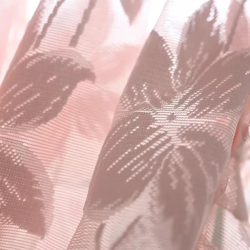 YICKYUE  -  Korean Beautiful Romantic Pink Flower Ruffled Sheer Tulle Curtain Rod Pocket For Bedroom Princess Room Wedding Home Decor