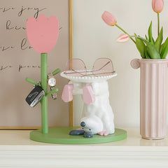 YICKYUE  -  Flower Storage Tray Rack Entrance Desktop Ornaments Key Jewelry Rack Storage Tray Cute Pink Home Decorations Storage Organizer