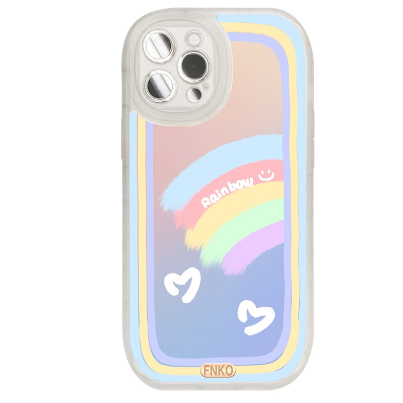Laser love heart cute smiley rainbow silicone soft phone case for iphone  13 Pro 12 11Pro Max Xs Xr 7 Plus X cover Lens protecti