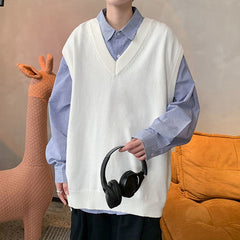 YICKYUE  -  Autumn Winter Fashion Solid Casual Men's Loose T-Shirt Cool Boy Girl Knitted Sweater Vest DK Preppy Style Soft Long Sleeve Unise