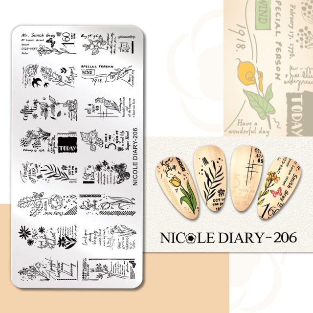 NICOLE DIARY Autumn Theme Nail Stamping Plate Maple Leaves Lines Fall Design Stainless Steel Overprint Nail Stamp Stencils
