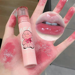 Yickyue Cute Bear Mirror Water Lip Glaze Moisturizing Sexy Red Lip Tint Lipstick Makeup lasting Color Non-stick Cup Lip Gloss Cosmetics
