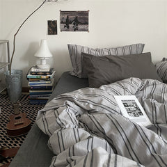 YICKYUE  -  100%Cotton Stripe Pattern  Bedding Set Water Wash Simple Japanese Men's Room Student Dormitory Master's Room Single/Twin/Queen
