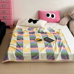 YICKYUE   -  Ins Korean Fresh Double Sided Plush Blanket Sofa Decoration Blanket Skin Friendly Coral Plush Double  Cool Blanket For Summer