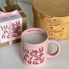 YICKYUE  -  Korean Creative Romantic English Pink Cream Ceramic Cup Couple Gift Breakfast Mug Coffee Cups