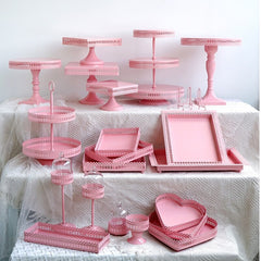 Pink Cake Plate Iron Cake Stand Wedding Celebration Dessert Table Decoration Photo Display Tray