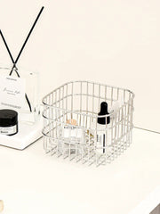 YICKYUE  -  Luxury Stainless Steel Silver Storage Basket, Cosmetic Pen Holder, Desktop Sundry Square Basket, Home Decoration