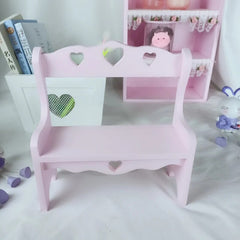 Yickyue Pink Wooden Chair Makeup Small Chair Home Desktop Decoration Storage Rack Heart-shaped Chair Photo Props Home Accessories