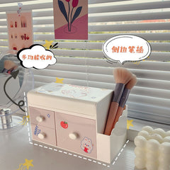 Creative Cute Desktop Storage Box Organizer Plastic Drawer Office Home Cosmetic Box Student Makeup Brush Storage Box Kawaii