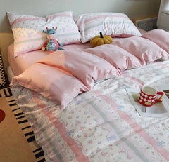 YICKYUE   -  Cute sweet pastoral flower bow pink bedding set,twin full queen kawaii cotton home textile bed sheet pillow case quilt cover