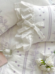 YICKYUE  -  White Cotton Cushion with Ruffle, Rectangular, Bow-tie, Lumbar Pillows, Living Room, Bedroom, Throw Pillow, Wedding Decor, 30x50