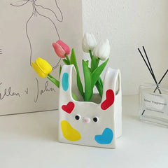 YICKYUE  -  Cute Creative Fun Ceramic Vase Ornaments Living Room Flower Arrangement Dried Flowers Desktop Decorations Home Decoation Vases