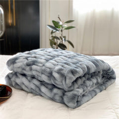 Yickyue Ruched Luxurious Soft Faux Fur Throw Blankets Fuzzy Plush Elegant Reversible for Sofa Chairs Couch Living Room Decor TJ7058