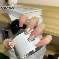24pcs Acrylic Press On Nails 3d Floral Design Fake nails Korean Full Coverage Nails Removable Finished Nails Free Shipping Items