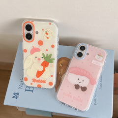 YICKYUE  -  Korean ins Fun Cute Polka Dot Rabbit Carrot Sushi Phone Case for iPhone 16 15 14 13 Pro Max Back Cover Fund