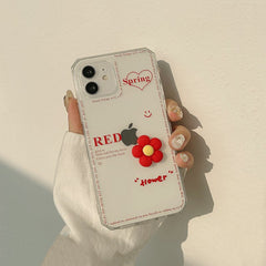 Little Red Flower silicone phone case cute shell capa for iphone 11 12 mini pro max 7 8 plus xs max x xr flower cover conque