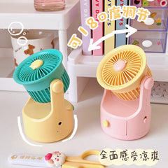 Electric Fan with Drawer Student Dormitory Bed Home Office Cartoon Mute Mini Desktop Fan Summer Charging Hand Fan