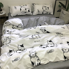Yickyue Ins cartoon student dormitory three piece set 1.5 four piece set cute kitty bedding home decoration sheet. bedspreads queen
