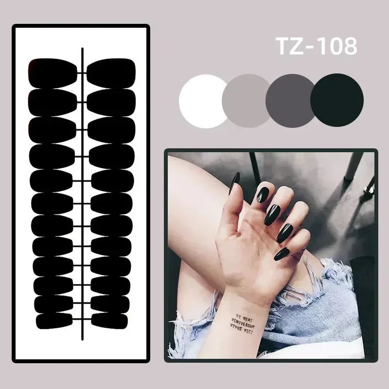 YICKYUE  -  24Pcs Artificial Nails Set with Glue Long Coffin Press on False Nails Wearable Ballet Fake Nail Butterfly Flower Design Manicure