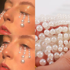 Yickyue 3D Eyes Face Temporary Tattoo White Pearl Dots Beauty DIY Body Art Decorations Festival Makeup Tools Nail Rhinestones Gems