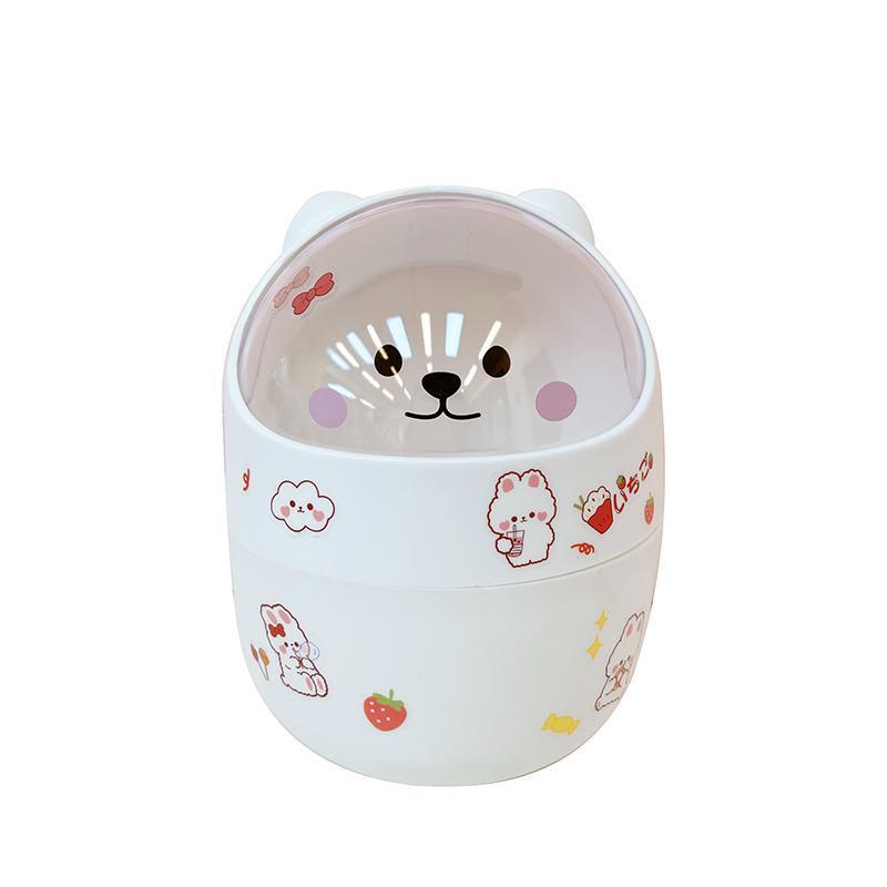 Kawaii Bear Trash Can Plastic Desk Storage Bucket Trash Bin Mini Cute Recycle Garbage Container For Home Office Car Kitchen