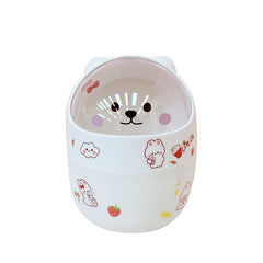 Kawaii Bear Trash Can Plastic Desk Storage Bucket Trash Bin Mini Cute Recycle Garbage Container For Home Office Car Kitchen