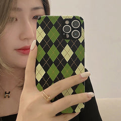 Retro green lattice leather soft silicone phone case for iphone 7 8 plus x xr xsmax 12 mini 11 13 pro max protective cover