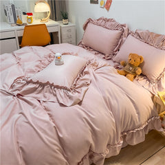 Korean Princess Style Ruffles Washed Brushed Bedding Set Quilt/Duvet Cover Bed Comforter Set Bed Skirt Or Bed Linen Pillowcases