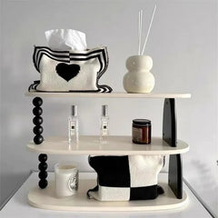 Yickyue Knit Plaid Heart Tissue Box Heart  Knitting Cotton Thread Napkin Holder Tissue Bag Bedroom Kitchen Desktop Storage Napkins