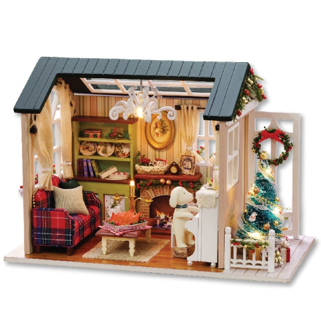 Cutebee DIY DollHouse Wooden Doll Houses Miniature Dollhouse Furniture Kit Toys for Children New Year Christmas Gift Casa