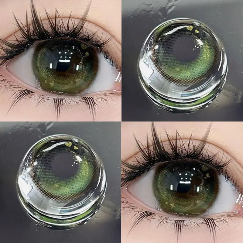 YICKYUE  -  1Pair Color Contact Lenses New Product Lan Cat Sclera Blue Green Lenses Degree Prescription -0.00 to -8.00 Beauty Pupils