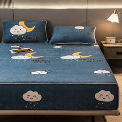 Fashion Soft Flannel Fitted Bed Sheet Warm Cozy Bed Mattress Protector Cover Breathable Mattress Sheet Cover 150x200cm