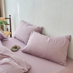 YICKYUE  Luxury 100% Washed Cotton Yarn-Dyed Solid Color 3-Piece Duvet Cover Set (1 Duvet Cover + 2 Pillowcases), Ultra-Soft Bedding Set