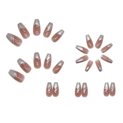 Silver Flash Lovely Girl Nail Art Wearable Press On Fake Nails Tips 24pcs/box With Wearing Tools As Gift