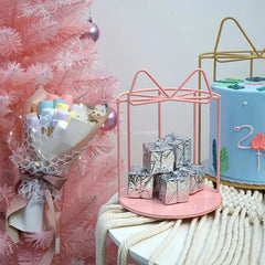 Yickyue Bird Cage Modeling Decorative Props Dessert Rack Pink Iron Art Cupcake Snack Rack Tea Break Pastry Wedding Dessert Display Table